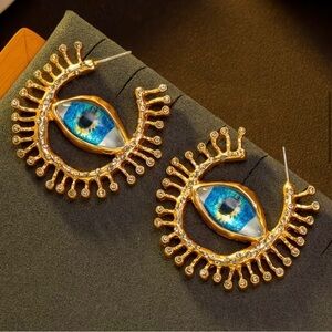 Schiaparelli Inspired Gold and Blue Eye Earrings